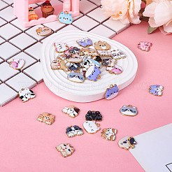 ラックメッキプリントアロイペンダント  ライトゴールド  猫  ミックスカラー  16~18x18.5~20x2.5mm  穴：1.6~2.3mm  2個/スタイル&nbsp;ENAM-TA0001-82