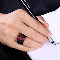 男性用ステンレススチールガラス指輪  ワイドバンドリング  レッド  ガンメタ色  usサイズ9（18.9mm）&nbsp;RJEW-BB29449-D-9