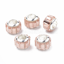 ガラスヨーロピアンビーズ  大穴ビーズ  真鍮コアと  多面カット  ロンデル  プラチナ  ピンク  9x7mm  穴：5mm&nbsp;GPDL-S039-02G