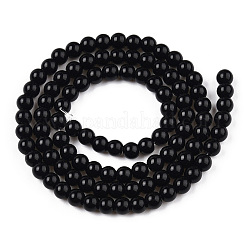 オペークソリッドカラーガラスビーズ連売り  ラウンド  ブラック  4~4.5mm  穴：0.8mm  約97~99個/連  14.76インチ〜14.96インチ（37.5~38cm）&nbsp;GLAA-T032-P4mm-01
