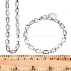 304ステンレススチールアズキチェーンブレスレット＆ネックレスジュエリーセット  カニカン付き  ステンレス鋼色  570mm&nbsp;SJEW-L199-04P