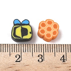 手作り樹脂粘土ビーズ  ミツバチ/花/蜂の巣  ミックスカラー  9~9.5x9~10.5x4~5mm  穴：2mm&nbsp;CLAY-P005-07