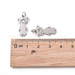 変色しない201ステンレススチールペンダント  丸カン付き  レーザー切断  女の子  ステンレス鋼色  20x10.5x1.5mm  丸カン：4.8x0.7ミリ  2.4mm内径&nbsp;STAS-S105-LA415-1