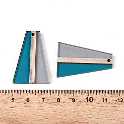 透明樹脂＆ウッドペンダント  台形  ツートン  スチールブルー  36.8x24.2x3.5mm  穴：2mm&nbsp;RESI-T057-61A