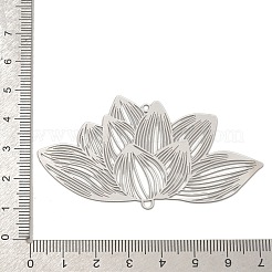 201 ステンレススチール レーザーカット 蓮の花リンク コネクタ チャーム  ステンレス鋼色  39x70.5x0.3mm  穴：1.7mm&nbsp;STAS-S147-06