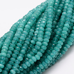 染め天然マレーシアジェイド翡翠ロンデルビーズ連売り  多面カット  ダークシアン  4x2~3mm  穴：1mm  約110~115個/連  14インチ&nbsp;G-E316-2x4mm-29