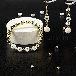 DIYジュエリー作成キット  白いフラットラウンドいアクリルビーズの金の手紙を含む  弾性水晶の線  ゴールドカラー  1600個/セット&nbsp;DIY-LS0002-81