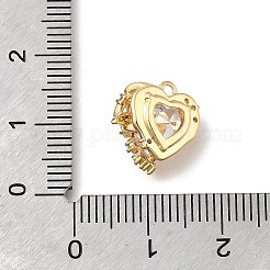 真鍮製マイクロパヴェキュービックジルコニアペンダント  ハートチャーム  14KGP本金メッキ  13x11.5x6.5mm  穴：1.4mm&nbsp;LS-KK-U061-03G