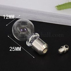 空のガラス瓶のペンダント装飾  ウィッシングボトル  真鍮製ネジキャップ付き  ラウンド  銀  銀  28x12mm  穴：2mm  ボール：直径6mm&nbsp;FIND-K003-01