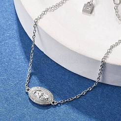 S925 スターリングシルバー リンク & チャーム ブレスレット (女性用)  マリア  プラチナ  6インチ（15.2cm）&nbsp;BJEW-K276-01P