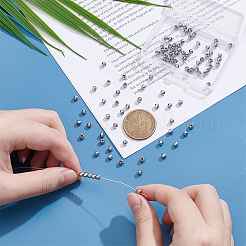 304ステンレススチールビーズ100個  ラウンド  ダイヤモンドカット  ステンレス鋼色  4x3mm  穴：1.5mm&nbsp;STAS-UN0064-70