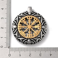 イオンプレーティング（IP）304ステンレスペンダント  中空の太陽と vegvisir を備えたフラットラウンド  アンティークシルバー＆ゴールデン  39x34.5x7mm  穴：4x4mm&nbsp;STAS-D014-20AS
