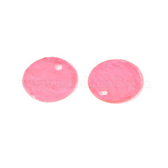 天然シェルペンダント  マザーオブパールシェルディスクチャーム  染め  ショッキングピンク  15x0.5~1mm  穴：1.4~1.5mm&nbsp;LS-BSHE-WH0014-01B