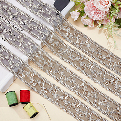 ポリエステル中空刺繍レーストリム  花柄  ブラック  1-1/2インチ（38mm）  10ヤード/カード&nbsp;OCOR-WH0079-13B