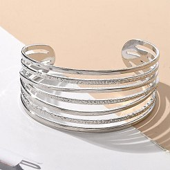 女性用電気泳動鉄カフバングル  プラチナ  1-3/8インチ（3.35cm）&nbsp;BJEW-M057-05P