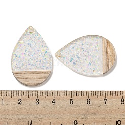 ウッドペンダント  樹脂と金箔  ティアドロップ  クリアAB  37x25x4mm  穴：2mm&nbsp;FIND-B042-17B