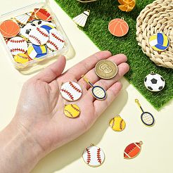 40個 8スタイル スポーツボール 合金エナメルペンダント  ゴールドカラー  混合図形  21~38x15~25x1.5~3mm  穴：1.6~2mm  5個/スタイル&nbsp;ENAM-CJ0006-82