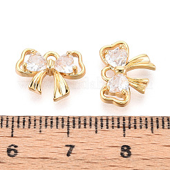 真鍮製マイクロパヴェキュービックジルコニアチャーム  蝶結び  18KGP本金メッキ  10x13x3mm  穴：1.5mm&nbsp;KK-N263-79A-G