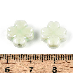 手作りの陶器ビーズ  4葉のクローバー  光沢釉の磁器  甘露  11.5~12x11.5~12x5.5~6mm  穴：1.8~2mm&nbsp;PORC-Z001-01G-01