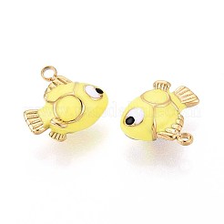 304ステンレススチールチャーム  エナメル  魚のチャーム  18KGP本金メッキ  イオンプレーティング（ip）  シャンパンイエロー  11.5x12.5x6mm  穴：1.6mm&nbsp;STAS-N109-245G