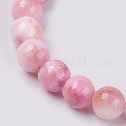 天然石翡翠ビーズのストレッチブレスレット  染め  ラウンド  ピンク  2インチ（5cm）  ビーズ：6mm&nbsp;BJEW-P214-27-6mm