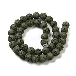 天然溶岩岩ビーズ連売り  染め  ラウンド  ダークオリーブグリーン  8mm  穴：約2mm  約52個/連  15.5インチ&nbsp;G-L435-03-8mm-20