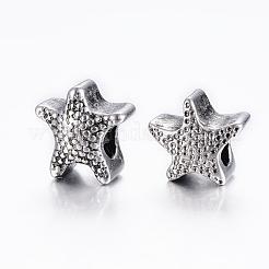 304ステンレススチールヨーロピアンビーズ  大穴ビーズ  ヒトデ/海星  ミックスカラー  12x12.5x8.5mm  穴：5mm&nbsp;STAS-H368-41
