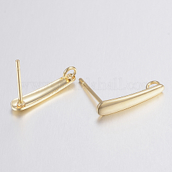 304ステンレススチールスタッドピアス金具  カン付き  18KGP本金メッキ  15x3x1mm  穴：1.6mm  ピン：0.8mm&nbsp;STAS-H436-22