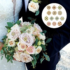 12本の絶妙なラインストーンブローチ  結婚披露宴用ラウンド＆菱形＆フラワーアロイラインストーンラペルピン  ゴールドカラー  ミックスカラー  29~37x30~35.5x12mm&nbsp;JEWB-YW0001-03