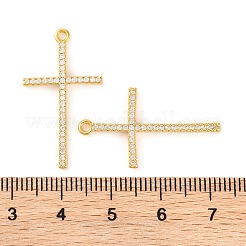 真鍮マイクロパヴェクリアキュービックジルコニアペンダント  クロス  18KGP本金メッキ  16.5x2.2mm  穴：1.4~1.5mm&nbsp;KK-U017-09F-G