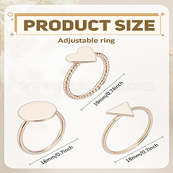 合金指輪セット1箱  トライアングル＆フラットラウンド＆ハート  ゴールドカラー  内径：16.8mm&nbsp;RJEW-LP0002-39