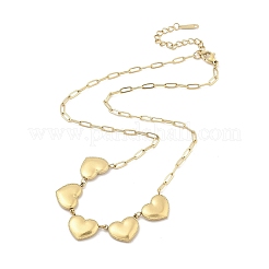 304ステンレススチール5ハートビブペーパークリップチェーンネックレス  ゴールドカラー  15.98インチ（40.6cm）&nbsp;NJEW-H044-05G