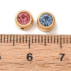 304ステンレススチールラインストーンビーズ  フラットラウンド  ゴールドカラー  6x4mm  穴：2mm  約12個/セット&nbsp;SA-CBAAA8B-03G