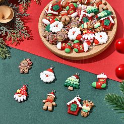 40 個 8 スタイルのクリスマス不透明樹脂ペンダント  プラチナトーンの鉄ループ付き  混合図形  ミックスカラー  26~33x17~22x5.5~8mm  穴：2x2~3mm  5個/スタイル&nbsp;RESI-YW0005-54