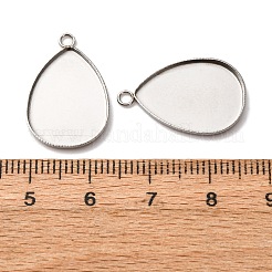 304ステンレススチールペンダントカボションセッティング  ティアドロップ  ステンレス鋼色  トレイ：21.5x13.5mm  17.5x12.5x2mm  穴：1.8mm&nbsp;STAS-D379-08B-P