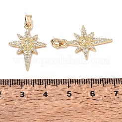 真鍮マイクロパヴェクリアキュービックジルコニアペンダント  スターのチャーム  ゴールドカラー  24x17x2.5mm  穴：3x4mm&nbsp;CU-CBA3371-03G