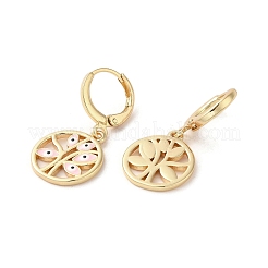 ナザールボンジュウをした木 本物の 18k 金メッキ真鍮製ダングル レバーバック イヤリング  エナメル  ピンク  28.5x13.5mm&nbsp;EJEW-Q797-19G-01