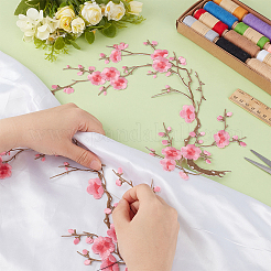 4枚の梅の花のポリエステル刺繍布、縫い付けアップリケ  ミシンクラフト装飾  ピンク  273x216x1mm&nbsp;PATC-CY0001-58B