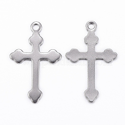 変色しにくい304ステンレススチール製クロスペンダント  ステンレス鋼色  18x11x0.3mm  穴：1.2mm&nbsp;STAS-G179-11P