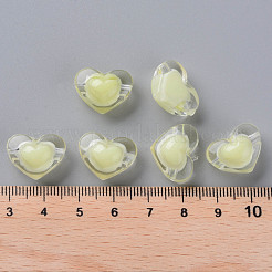 透明なアクリルビーズ  二層ビーズ  ハート  淡黄色  13x17x9.5mm  穴：2.5mm  約420個/500g&nbsp;TACR-S152-08A-07
