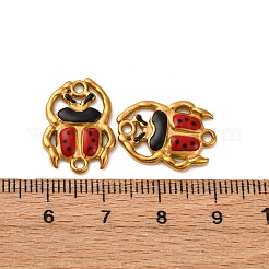 304ステンレススチールエナメルコネクタチャーム  ビートルリンク  ゴールドカラー  レッド  18.5x13.5x2.5mm  穴：1.5mm&nbsp;STAS-Q363-02E-G