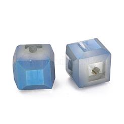 つや消しクリスタルガラスキューブビーズ連売り  多面カット  マリンブルー  11x11x11mm  穴：1mm  約79個/連  33インチ&nbsp;FGLA-F001-A02