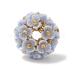 樹脂模造パールビーズ  花  ガラスシードビーズ付き  ライトスチールブルー  19.5~20x11mm  穴：5~5.5mm&nbsp;PALLOY-MZ01261-02