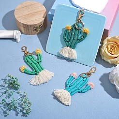 3 個虹キーホルダー自由奔放に生きるキーチェーン女性ウィービングサボテンタッセルキーホルダー個性的キーホルダーホルダー財布ペンダント装飾  グリーン  15x7.7cm&nbsp;JX258A