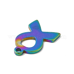 イオンプレーティング（IP）201ステンレススチールチャーム  意識リボンチャーム  虹色  14x9x1mm  穴：1.2mm&nbsp;STAS-I197-021M
