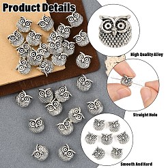 チベットスタイルの合金ビーズ30個。  カドミウムフリー＆鉛フリー  フクロウ  アンティークシルバー  11x11x7mm  穴：1.5mm  30個/セット&nbsp;TIBEP-YW0002-10