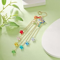 銅線巻き天然石スターペンダント装飾  ガラスのスターチャームと真鍮のアズキチェーンの吊り下げ飾り  カラフル  227mm&nbsp;HJEW-JM01037