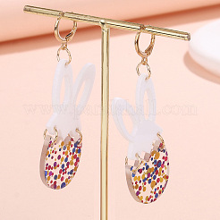 アクリルフープピアス  卵とウサギ  ゴールドカラー  グリッターパウダー付き  カラフル  68x32mm&nbsp;FS-WG346C1-01