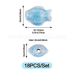 手作りの磁器ビーズ連売り18本  魚  ライトブルー  19x15x9mm  穴：1.6mm&nbsp;PORC-TADJ0001-04B