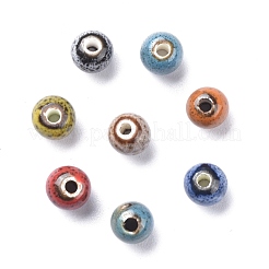 ファンシーはガラス張りの磁器のビーズをaantiqued  ラウンド  ミックスカラー  6mm  穴：1.5mm&nbsp;X-PORC-R401-M